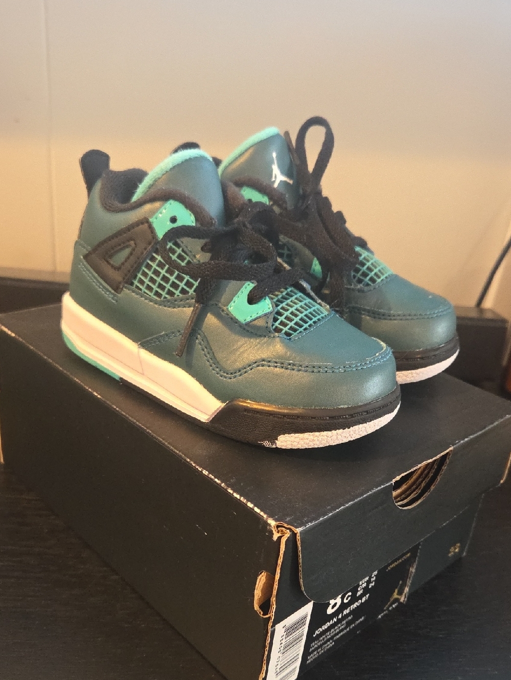 Jordan 4 Kids' Teal and Black Retro Style Sneakers